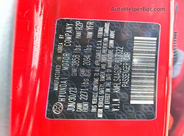 KMHLS4AG3PU617322 2023 HYUNDAI ELANTRA Red Widok naklejki z numerem VIN