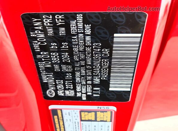 KMHLS4AG4NU367473 2022 HYUNDAI ELANTRA Red Widok komory silnika