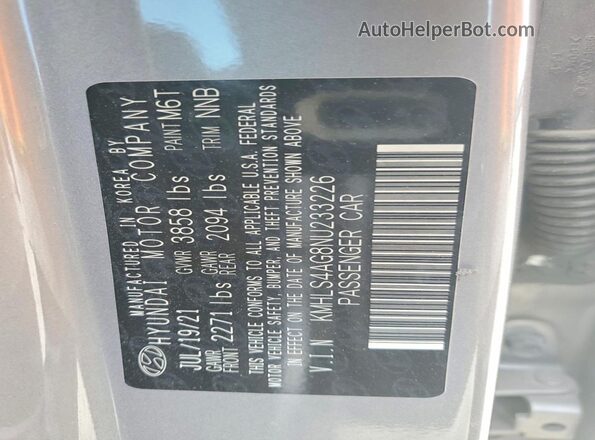 KMHLS4AG8NU233226 2022 HYUNDAI ELANTRA Gray Вид наклейки з VIN-кодом