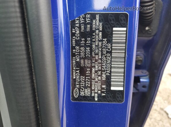 KMHLS4AG9PU487384 2023 HYUNDAI ELANTRA Blue VIN կոդի պիտակի տեսք