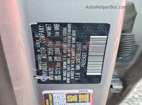 KMHLS4AGXMU186487 2021 HYUNDAI ELANTRA Gray Շարժիչի բաժամունքի տեսք