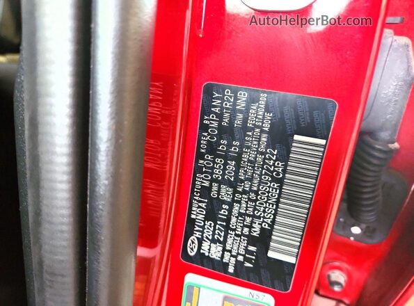 KMHLS4DG0SU972422 2025 HYUNDAI ELANTRA Red VIN sticker view