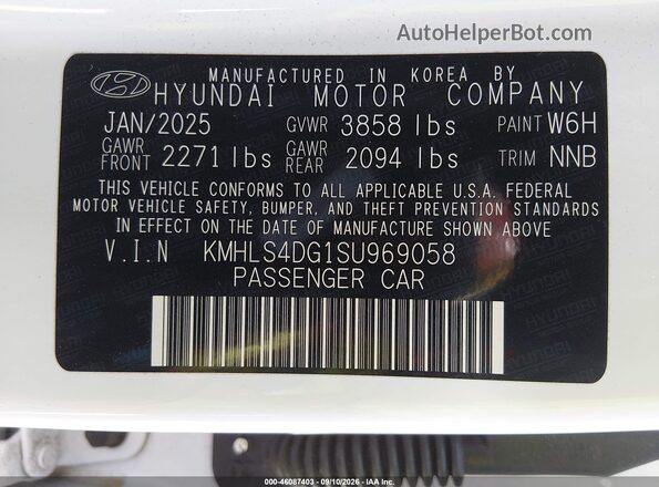 KMHLS4DG1SU969058 2025 HYUNDAI ELANTRA Белый Вид подкапотного пространства