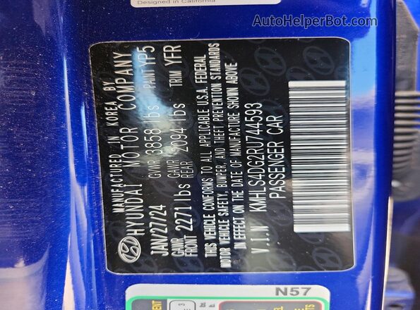 KMHLS4DG2RU744593 2024 HYUNDAI ELANTRA Blue ძრავის განყოფილების ხედი