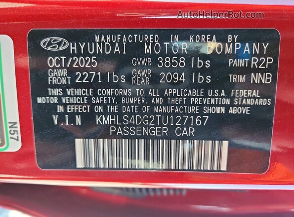 KMHLS4DG2TU127167 2026 HYUNDAI ELANTRA Red ძრავის განყოფილების ხედი