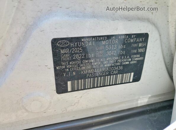 KMHM24AA9SA103436 2025 HYUNDAI IONIQ White 360 interior view