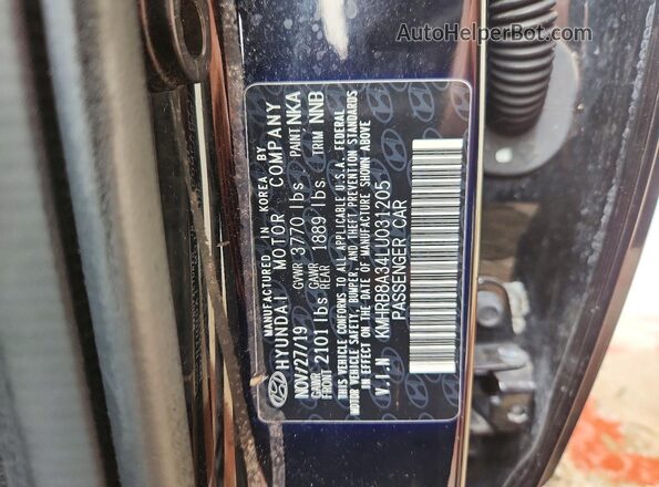 KMHRB8A34LU031205 2020 HYUNDAI VENUE Black VIN კოდის სტიკერის ხედი