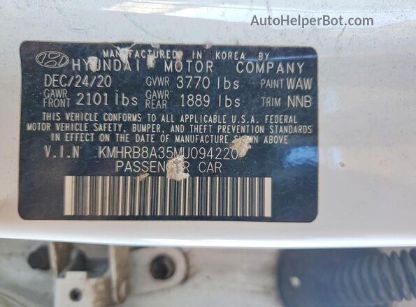 KMHRB8A35MU094220 2021 HYUNDAI VENUE White Engine compartment view