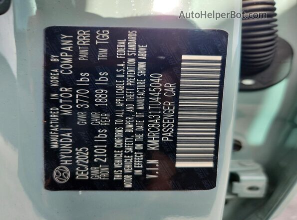 KMHRC8A31TU445040 2026 HYUNDAI VENUE Turquoise VIN sticker view