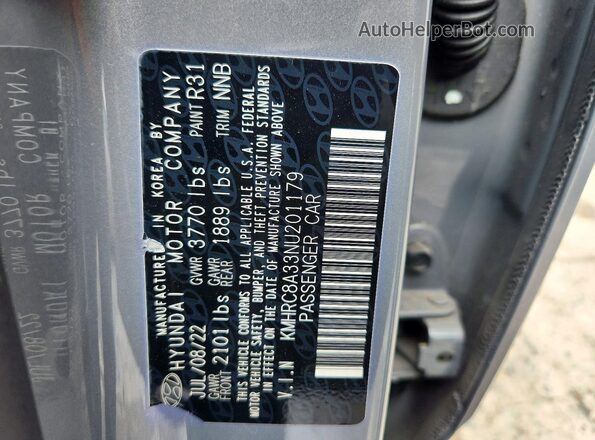 KMHRC8A33NU201179 2022 HYUNDAI VENUE Серый Вид наклейки с VIN-кодом