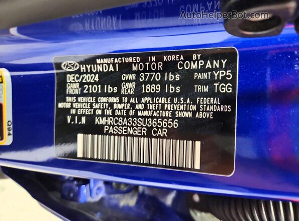 KMHRC8A33SU365656 2025 HYUNDAI VENUE Blue VIN კოდის სტიკერის ხედი