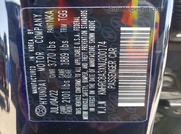 KMHRC8A3XNU200174 2022 HYUNDAI VENUE Black VIN კოდის სტიკერის ხედი