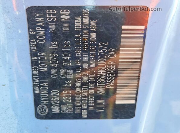 KMHT36AH6LU007572 2020 HYUNDAI VELOSTER Blue Engine compartment view