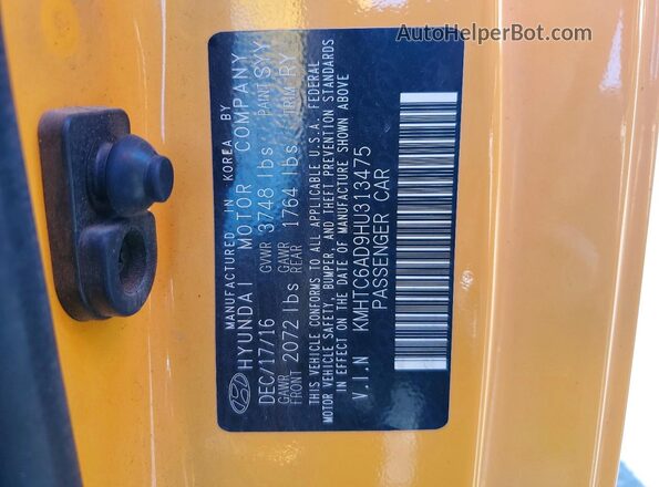 KMHTC6AD9HU313475 2017 HYUNDAI VELOSTER Yellow Вид підкапотного простору