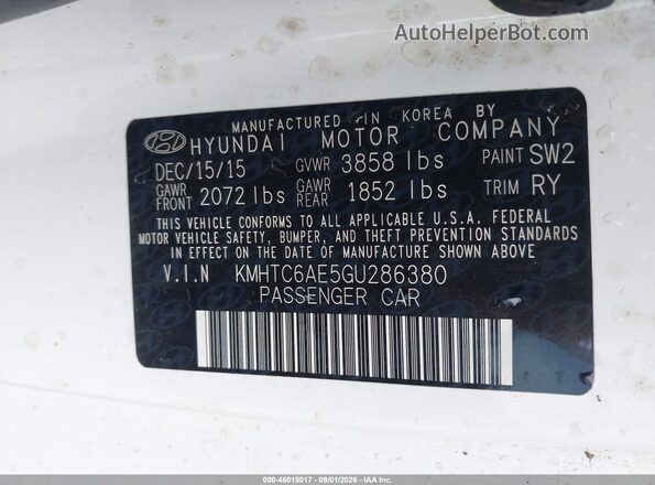 KMHTC6AE5GU286380 2016 HYUNDAI VELOSTER Белый Вид подкапотного пространства