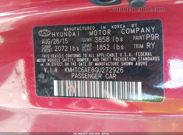 KMHTC6AE8GU272926 2016 HYUNDAI VELOSTER Красный Вид подкапотного пространства