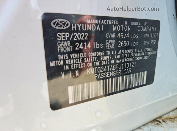 KMTG34TA8PU113121 2023 GENESIS G70 White VIN կոդի պիտակի տեսք