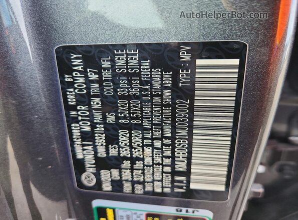 KMUHBDSB1MU039002 2021 GENESIS GV80 Gray VIN sticker view