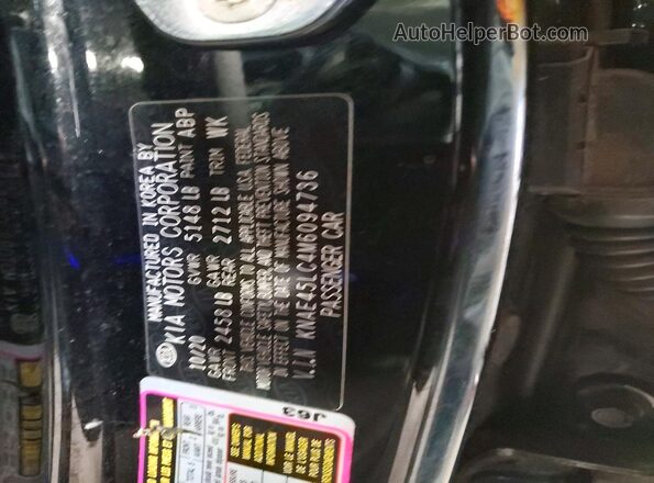 KNAE45LC4M6094736 2021 KIA STINGER Black Widok naklejki z numerem VIN