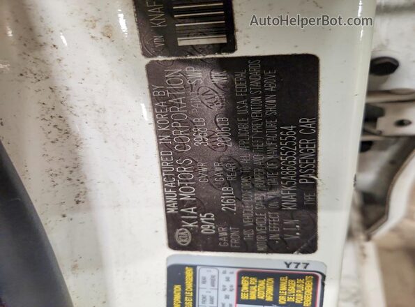 KNAFK5A86G5525564 2016 KIA FORTE White VIN კოდის სტიკერის ხედი