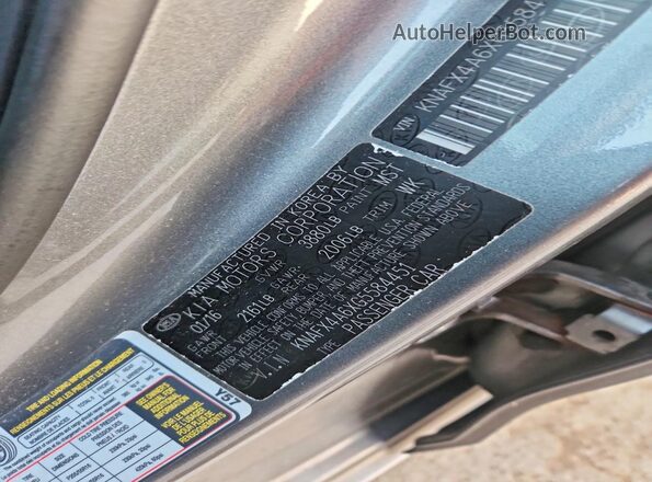 KNAFX4A6XG5584451 2016 KIA FORTE Gray Widok naklejki z numerem VIN