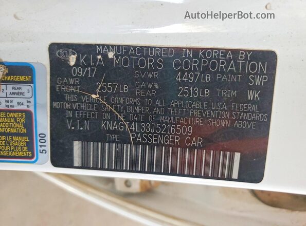 KNAGT4L33J5216509 2018 KIA OPTIMA White Вид підкапотного простору