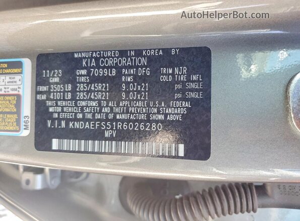 KNDAEFS51R6026280 2024 KIA EV9 Gray Vista del compartimento del motor