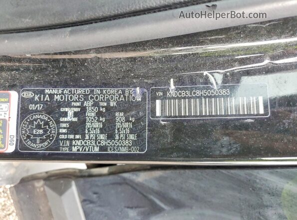 KNDCB3LC8H5050383 2017 KIA NIRO Black Vista de la etiqueta del VIN