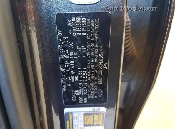 KNDCC3LG5N5159749 2022 KIA NIRO Gray VIN sticker view