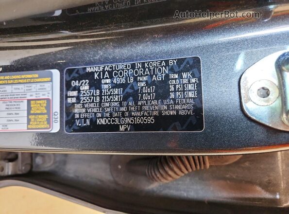 KNDCC3LG9N5160595 2022 KIA NIRO Black Widok naklejki z numerem VIN