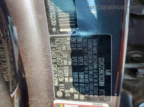 KNDCD3LD6K5254531 2019 KIA NIRO Gray Вид наклейки з VIN-кодом