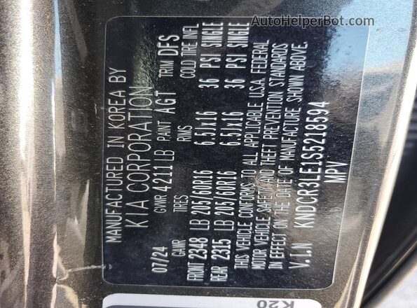 KNDCR3LE1S5218594 2025 KIA NIRO Charcoal VIN կոդի պիտակի տեսք
