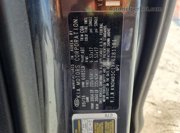 KNDMB5C1XH6281181 2017 KIA SEDONA Gray VIN კოდის სტიკერის ხედი