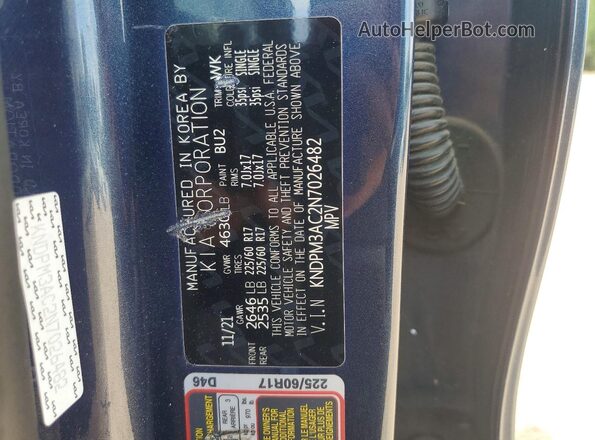 KNDPM3AC2N7026482 2022 KIA SPORTAGE Blue VIN sticker view