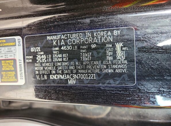 KNDPM3AC3N7001221 2022 KIA SPORTAGE Черный Панорамный вид салона 360°