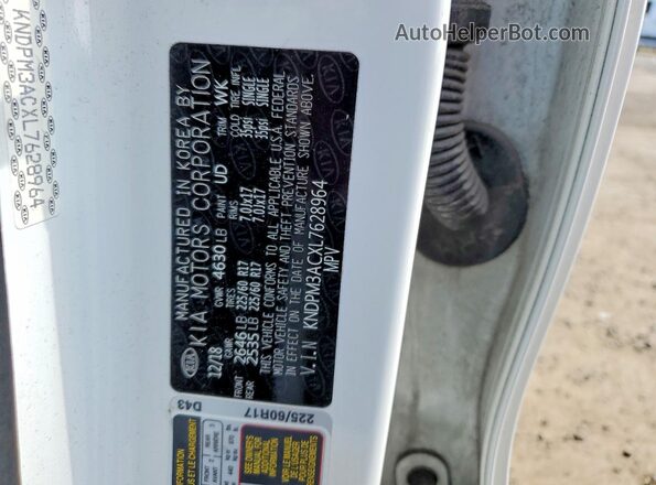 KNDPM3ACXL7628964 2020 KIA SPORTAGE White Вид наклейки з VIN-кодом