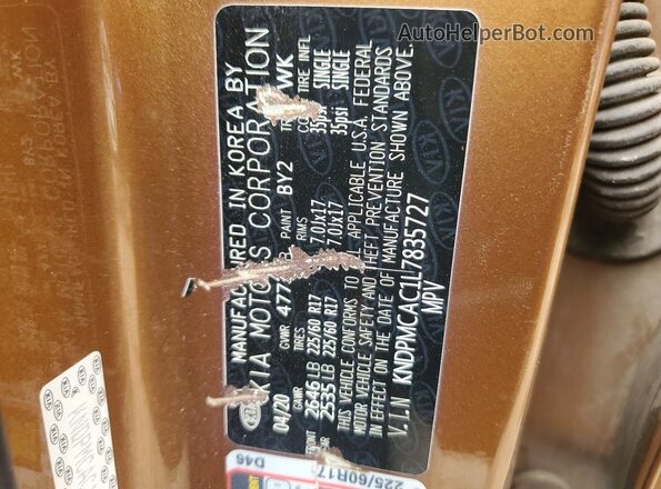 KNDPMCAC1L7835727 2020 KIA SPORTAGE Tan Vista de la etiqueta del VIN
