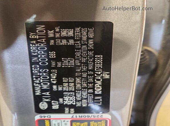 KNDPMCAC4J7383818 2018 KIA SPORTAGE Gray Vista de la etiqueta del VIN