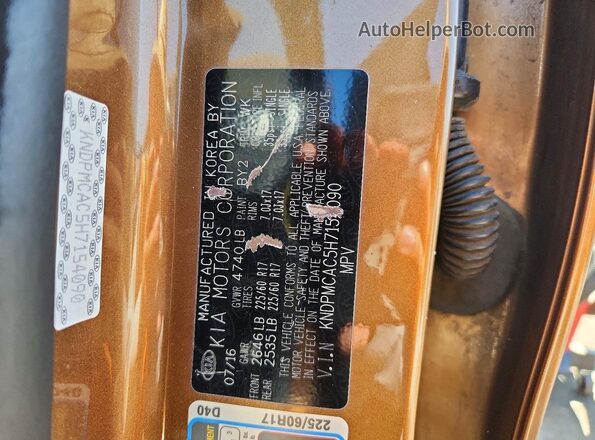 KNDPMCAC5H7154090 2017 KIA SPORTAGE Orange Вид наклейки з VIN-кодом