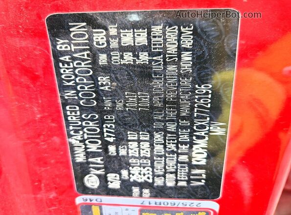 KNDPMCACXL7726196 2020 KIA SPORTAGE Red Панорамний вид салону 360°