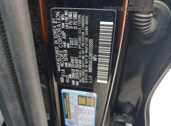 KNDRG4LG2M5033688 2021 KIA SORENTO Black VIN sticker view