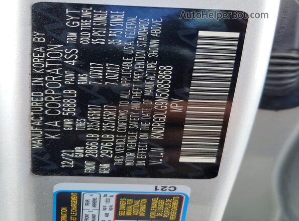 KNDRGDLG9N5085868 2022 KIA SORENTO Silver Vista de la etiqueta del VIN