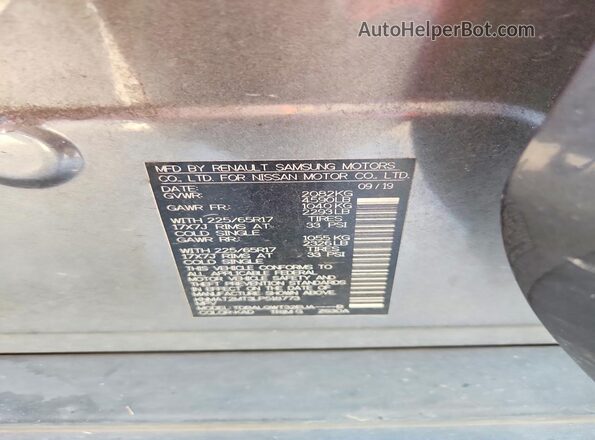 KNMAT2MT3LP518773 2020 NISSAN ROGUE Gray Vista de la etiqueta del VIN