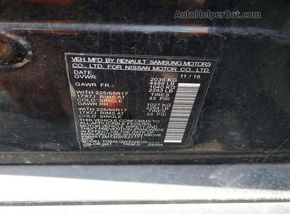 KNMAT2MT4HP521771 2017 NISSAN ROGUE Черный Вид наклейки с VIN-кодом