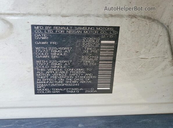 KNMAT2MT6GP632241 2016 NISSAN ROGUE White Widok komory silnika