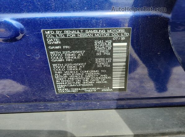 KNMAT2MV1JP613315 2018 NISSAN ROGUE Blue Vista interior de 360 grados