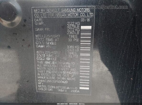 KNMAT2MV2GP680420 2016 NISSAN ROGUE Black Vista del compartimento del motor