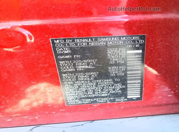 KNMAT2MV4GP710887 2016 NISSAN ROGUE Burgundy VIN sticker view