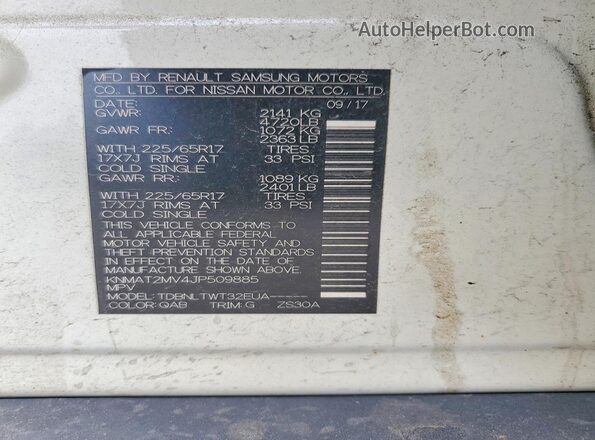 KNMAT2MV4JP509885 2018 NISSAN ROGUE White 360 interior view