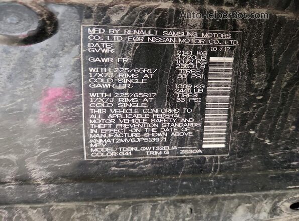 KNMAT2MV6JP513971 2018 NISSAN ROGUE Black Vista de la etiqueta del VIN